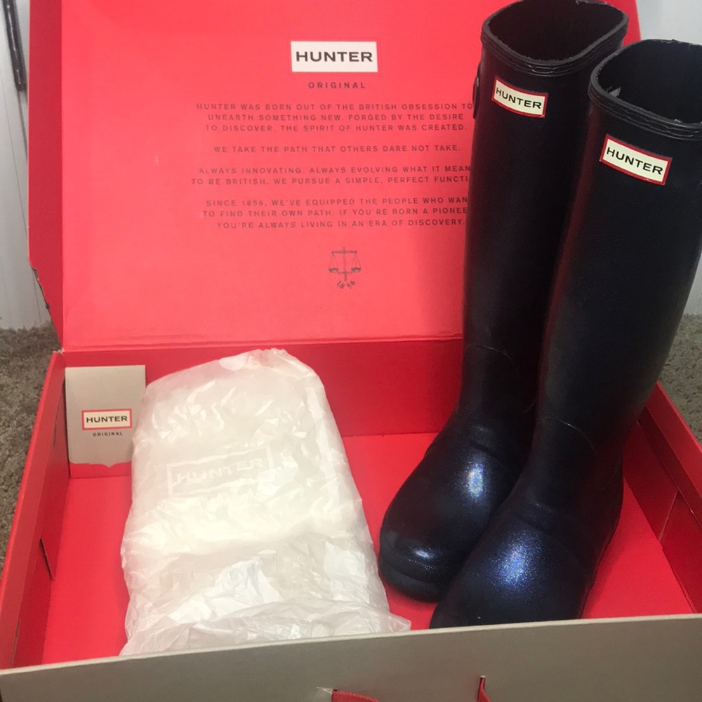 Hunter Original Starcloud Neptune Tall boots 8 & 2 pairs of Hunter Socks M